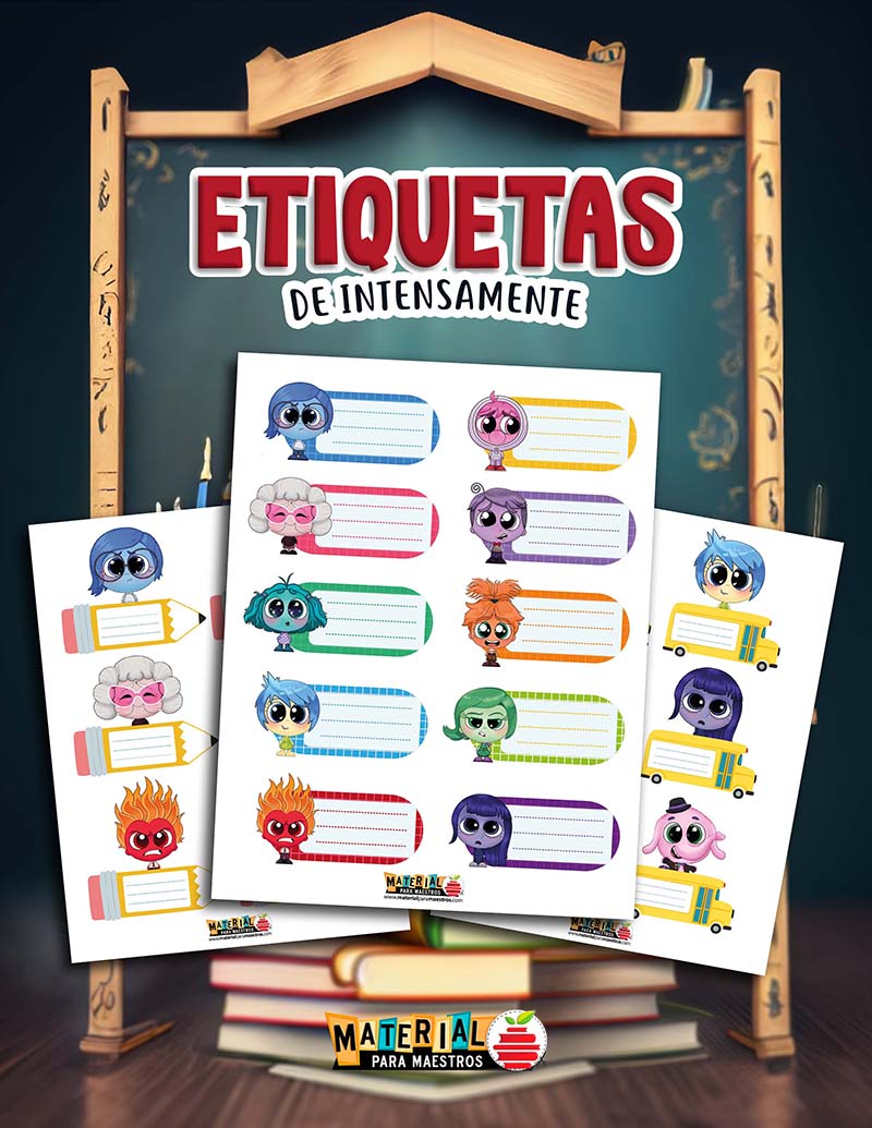 Etiquetas para útiles escolares con temática de IntensaMente